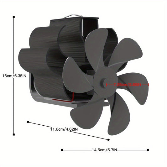 Aluminum Wood Stove Fan with 6 Blades, Portable for Chimney and Pipe, Efficiently Circulates Heat, Quiet Operation, Ideal for Wood, Log Burners, and Fireplaces, Electric Fan Design for Air Circulation, No Electricity Needed, Comes with Various Components