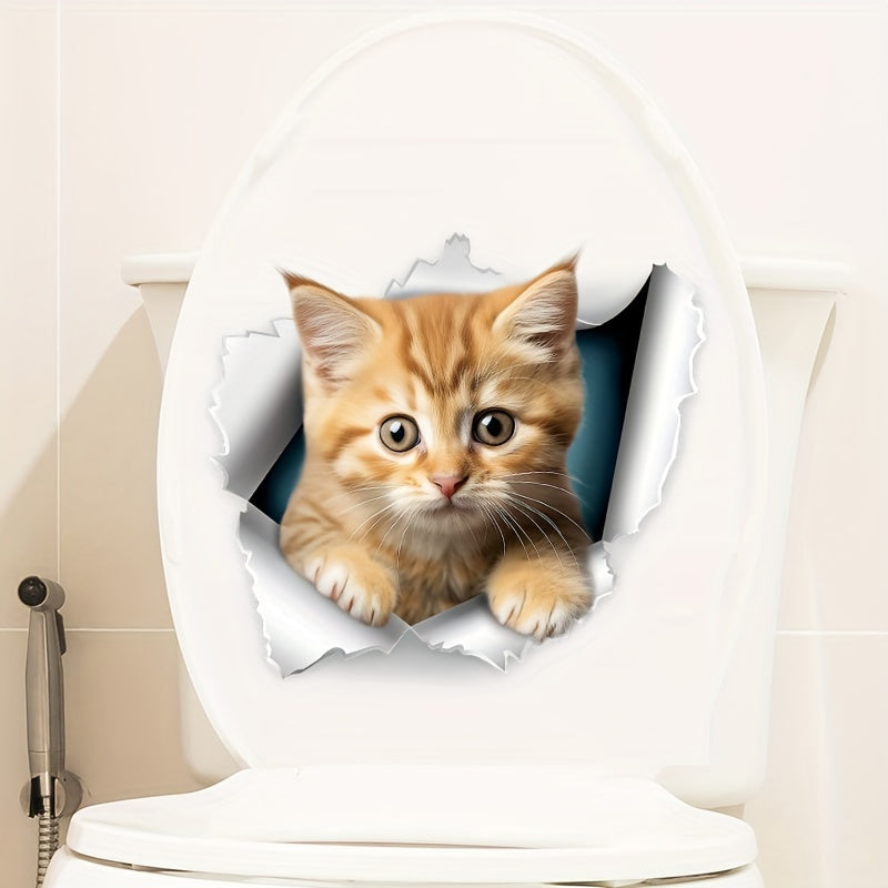 1 Little Orange Cat Toilet Seat Sticker - Cute addition to your bathroom.