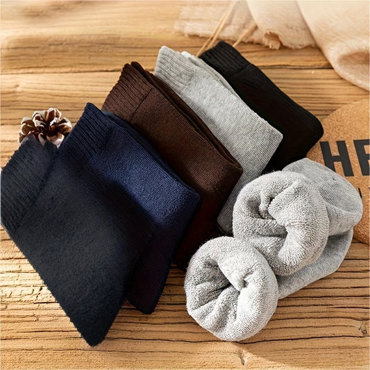 2 or 5 pairs of men's solid warm crew socks for autumn and winter, anti-sweat and breathable