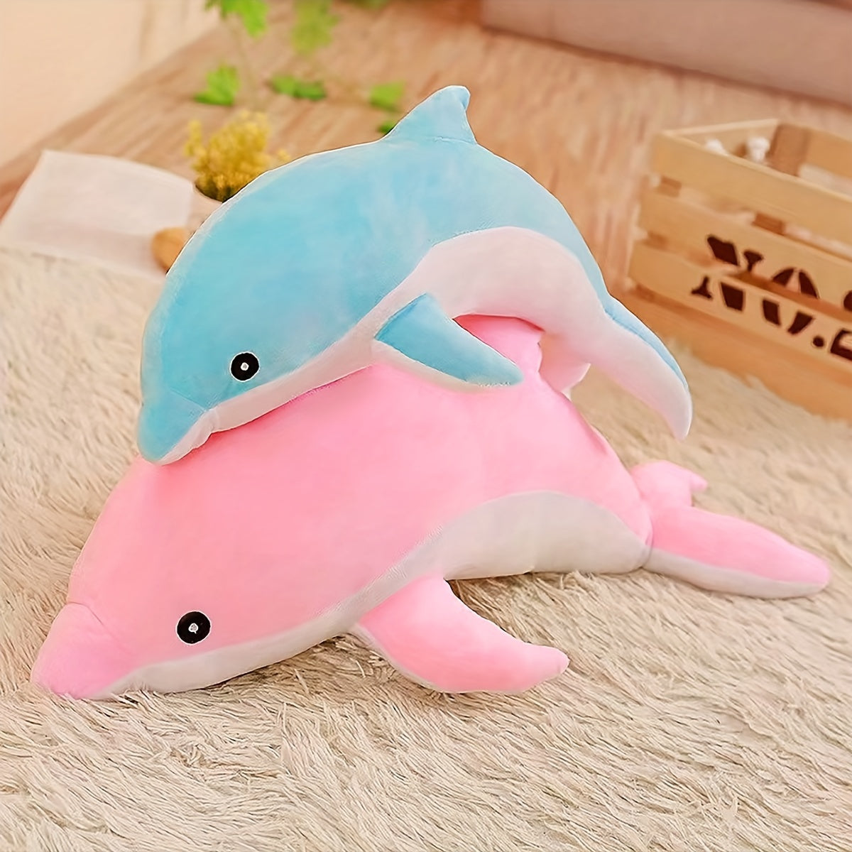 1pc Couple'S Dolphin Plush Toy - Soft, durable fabric, recommended for medium breeds, no charging or batteries needed.