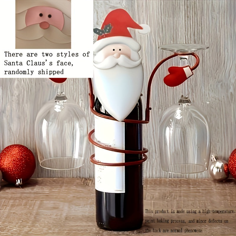 Festive Christmas wine bottle and glass holder set featuring Santa and Snowman designs. Ideal for holiday table displays, dining decor, and gifting.