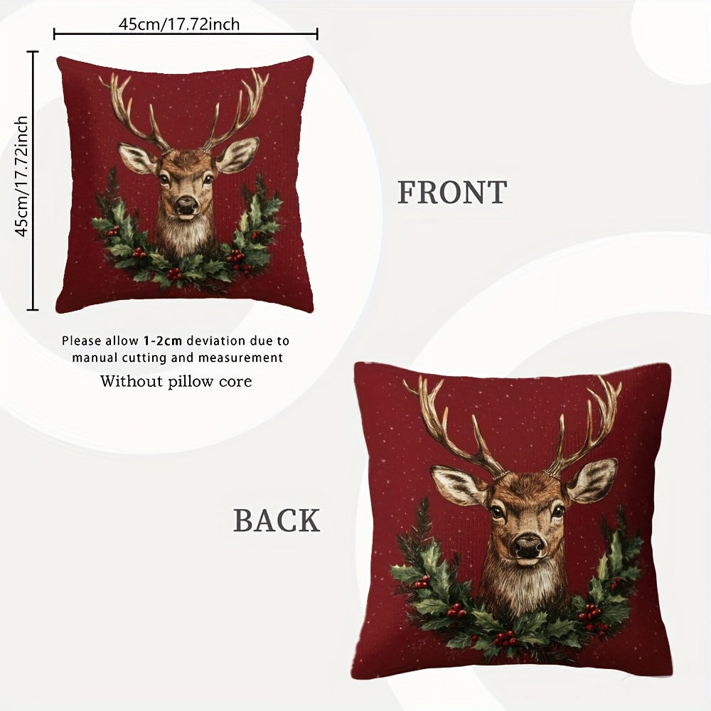 Christmas Deer Head Throw Pillow Cover - Celebrate the Holidays with Double Sided Print, Zipper Closure, Perfect for Halloween and Christmas Decorations - Pillow Insert Sold Separately