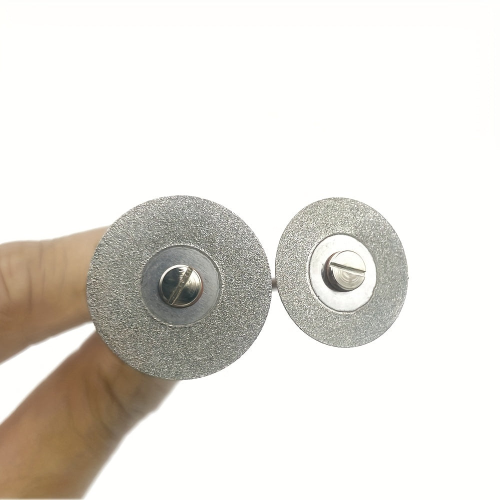 Five dual-sided diamond cutting discs for dental labs, in silver or golden, for high precision grinding and polishing.