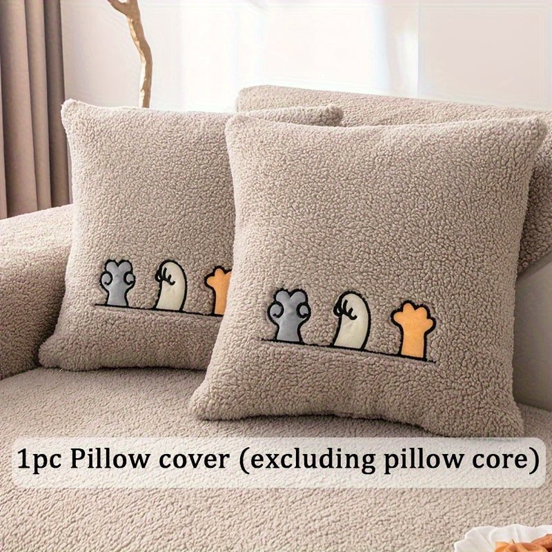 Plush Shearling Sofa Cover with Animal Embroidery - Pet-Friendly, Non-Slip Protector for All Sofa Sizes - Soft Decor for Living Room, Bedroom, Office.