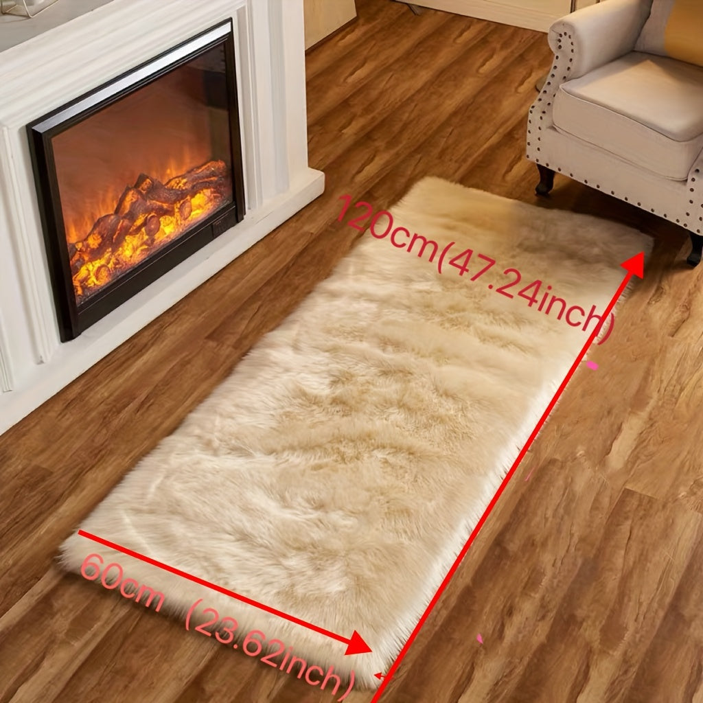 Soft and Fluffy Long Plush Bedroom Bedside Rug made of Artificial Fur, Washable and Ideal for Living Room and Bedroom Window Decoration