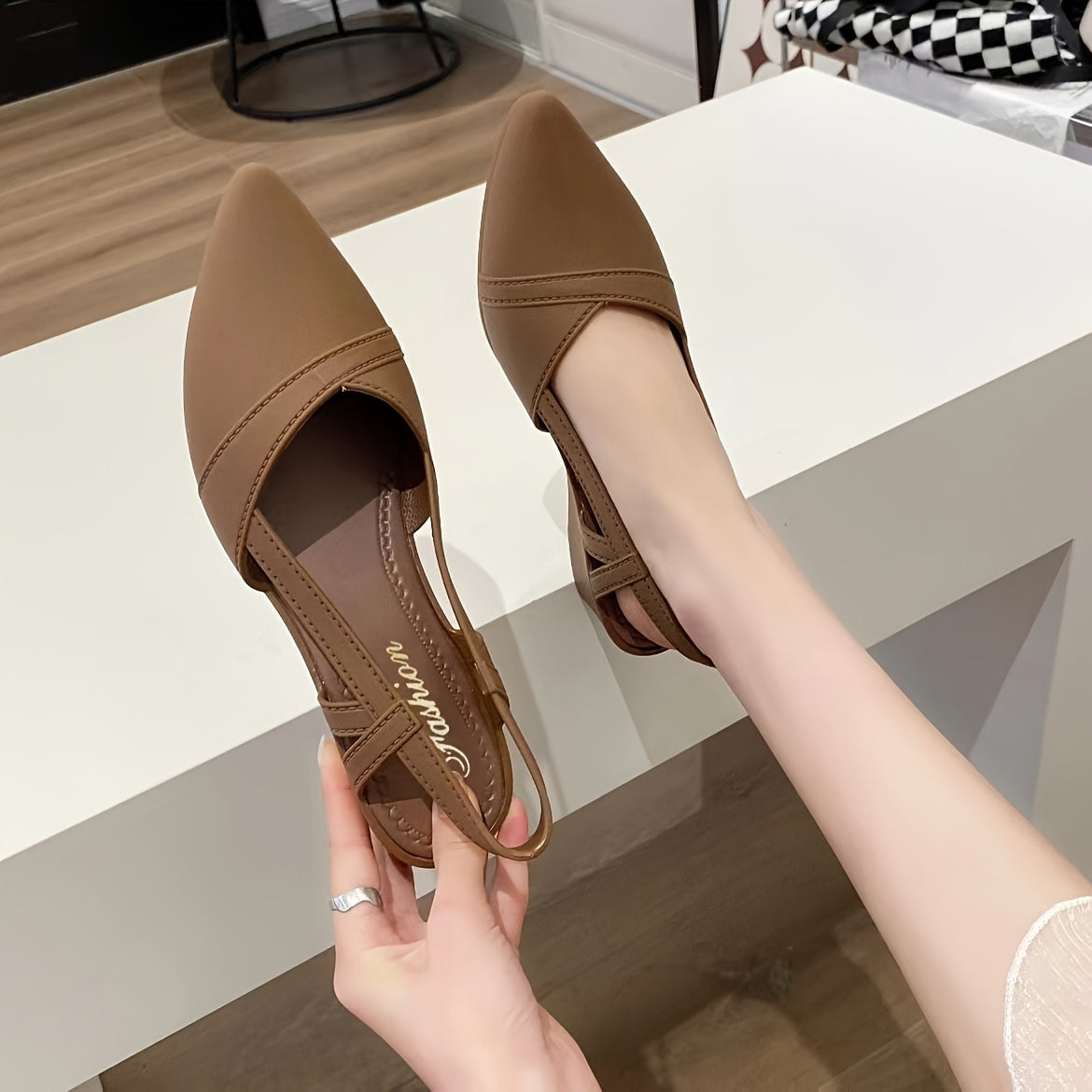 Women's wedge heeled ankle strap shoes in solid colors, with a pointed toe for casual comfort.