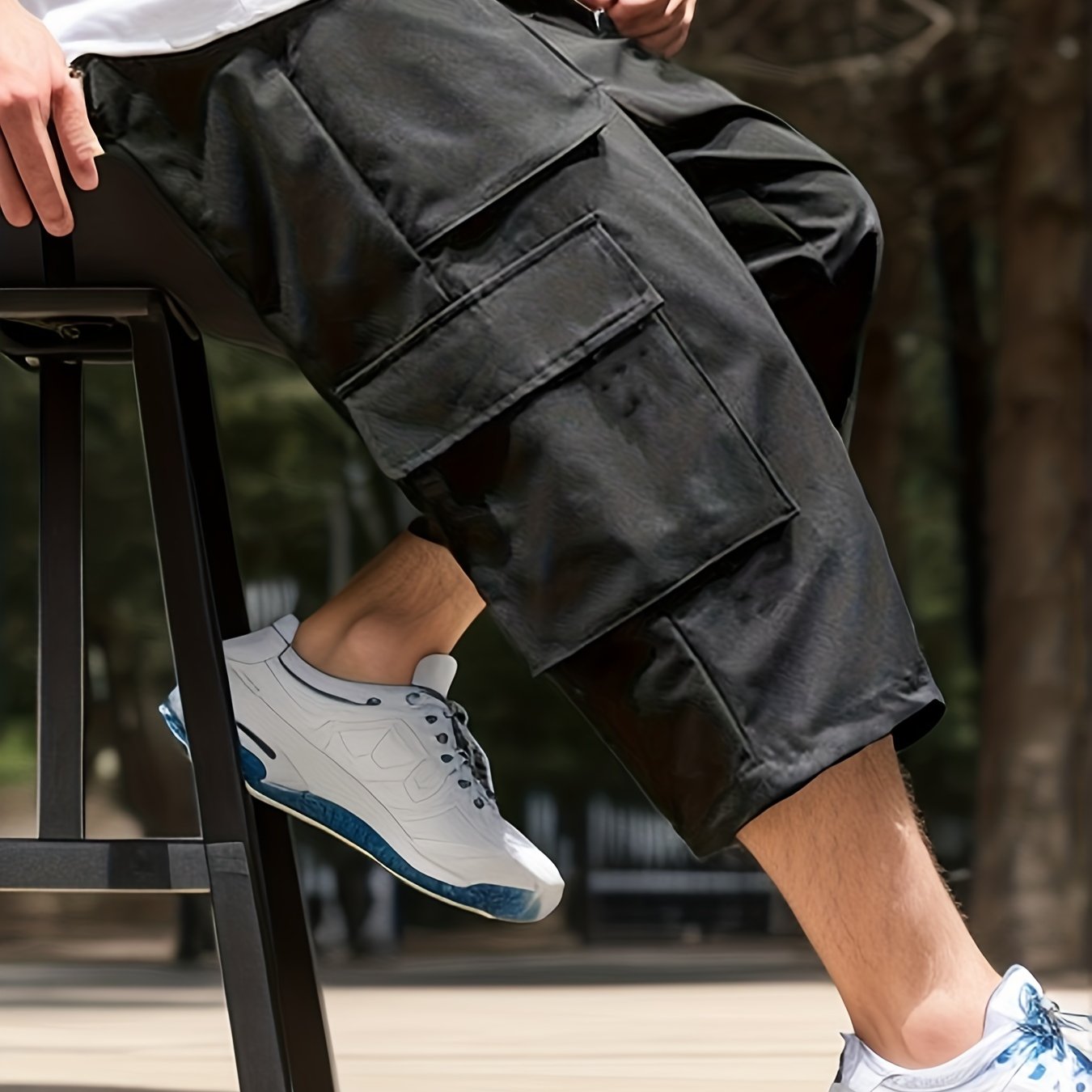 Stylish Capri Cargo Pants for Plus Size Men, with Multiple Pockets, Ideal for Outdoor Activities