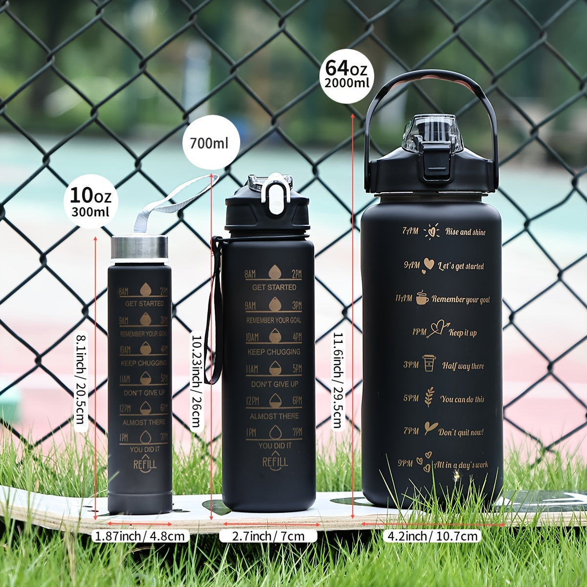 Lightweight sports water bottle with straw, gradient color, motivational phrases, large capacity, BPA-free, ideal for hiking and camping.