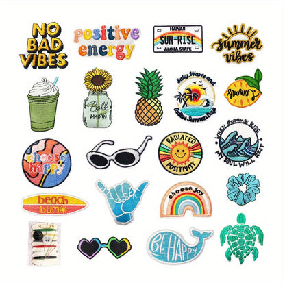 Iron on patches and sew on embroidered appliques for DIY crafts. Ideal for repairing clothing, jackets, jeans, pants, dresses, backpacks, hats, and creating personalized gifts. Includes 21 pieces.