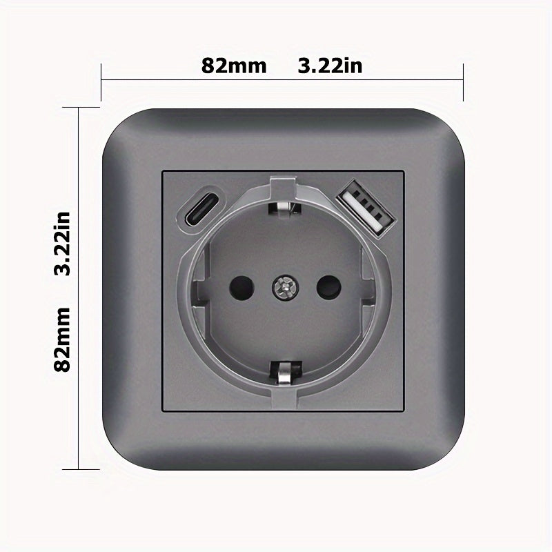 EU Standard 16A Wall Power Socket with USB Port, Type-C, and Flame Retardant Panel in Black/White/Grey - Ideal for Home Appliances, Rounded Edge Design.