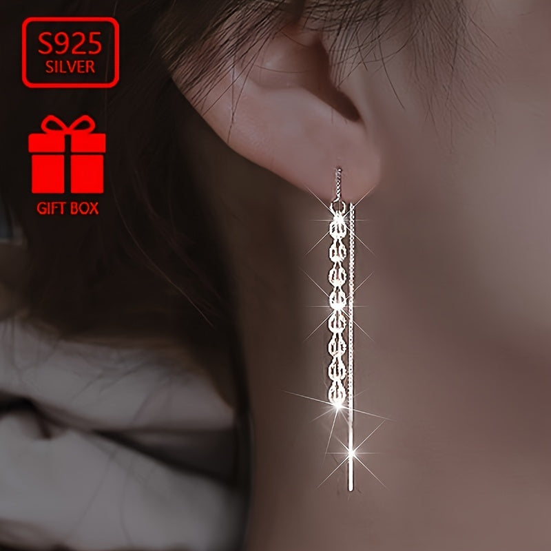 These elegant earrings are perfect for women, with a total weight of approximately 0.8g and made of high-quality 925 sterling silver. They feature long chain tassel Phoenix tail pendants, ideal for daily outings, activities, gatherings, and everyday wear.