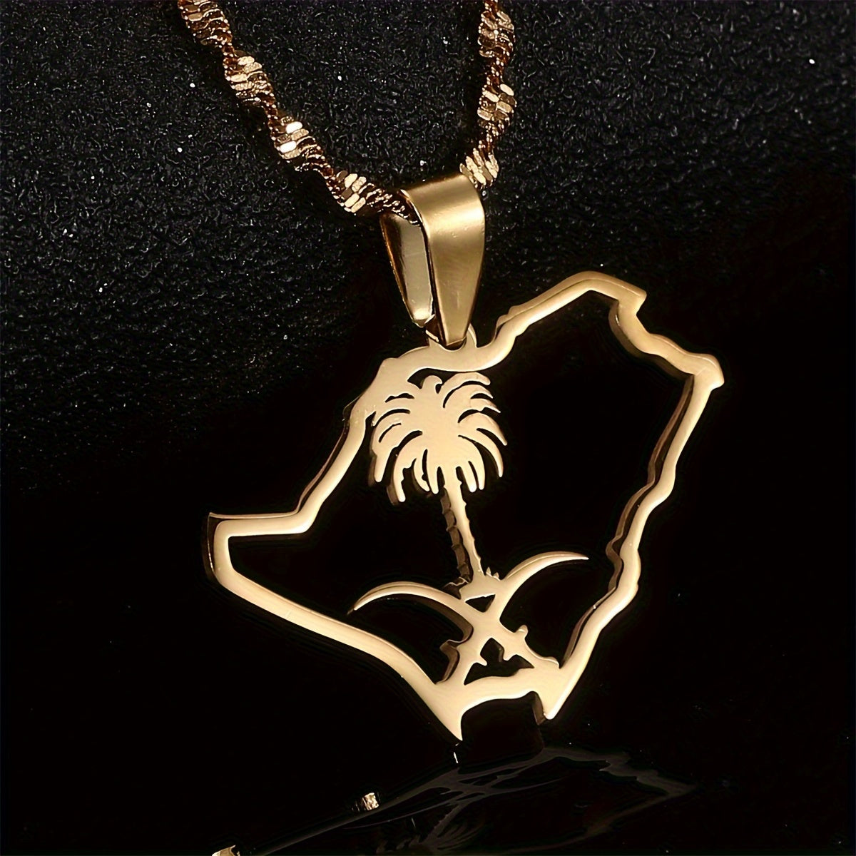 Saudi Emblem Stainless Steel Pendant Necklace for Women in Tribal Simple Style - Perfect for Daily Wear and Parties, All-Season Jewelry with No Mosaic Design