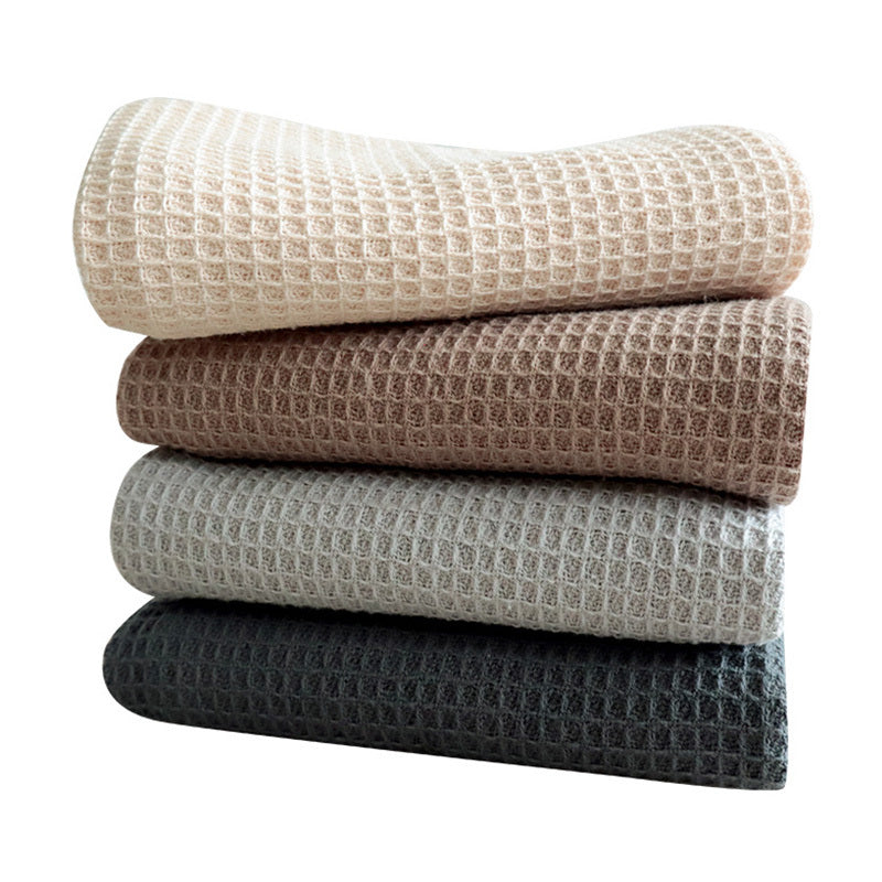 4 pieces of thickened waffle weave dish towels for household kitchen cleaning, absorbent and in mixed colors.