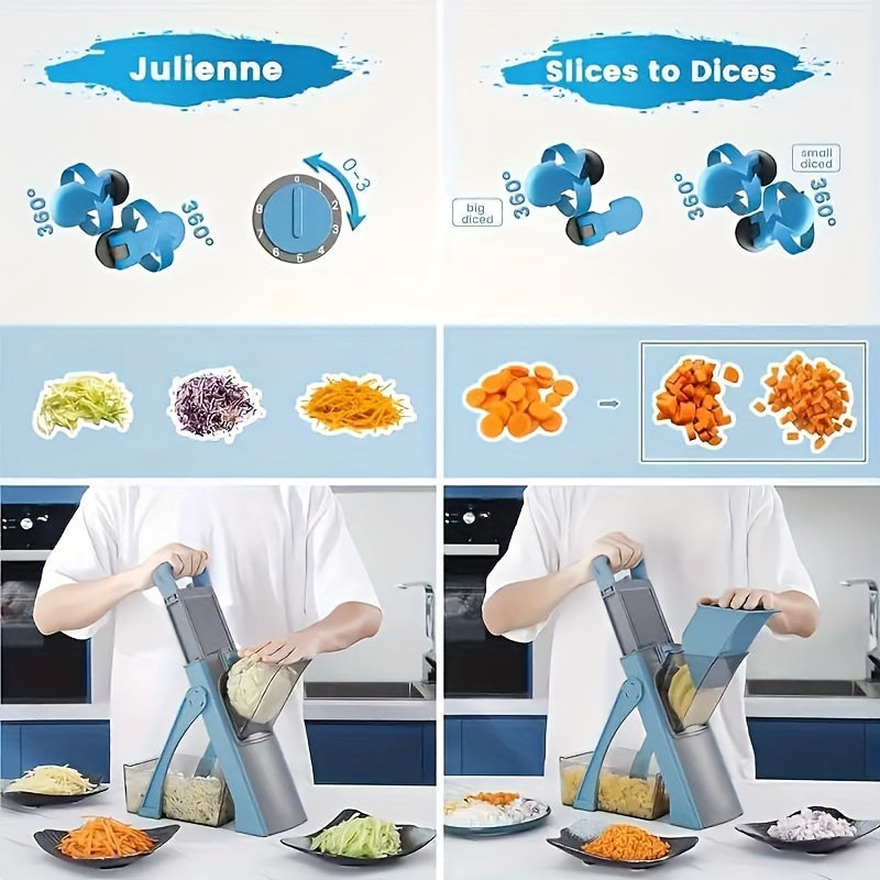 Manual Vegetable Slicer and Dicer with Detachable Blade and Container - Metal Kitchen Tool for Slicing and Dicing Vegetables, No Electricity Needed