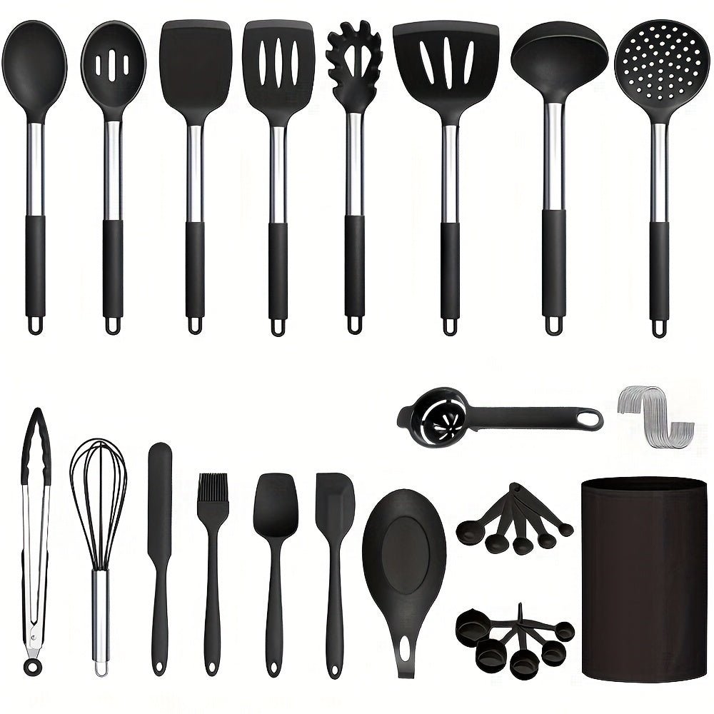 Set of 37 Silicone Kitchen Utensils - Safe for Dishwasher, Heat Resistant Cooking Tools Including Turner, Tongs, Spatula, Spoon, Brush & Whisk for Nonstick Cookware