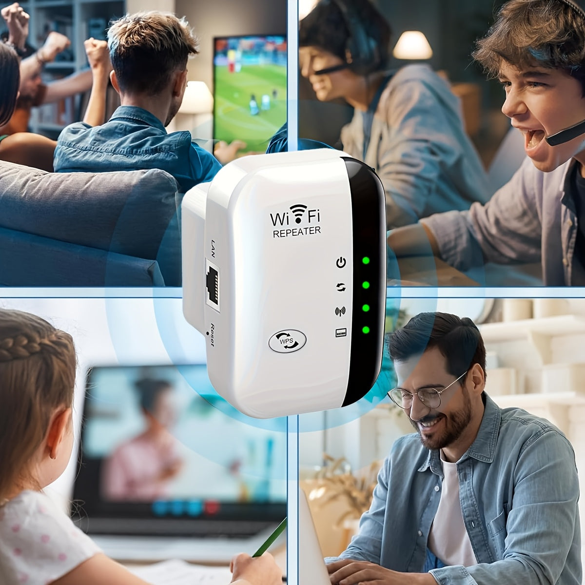 Improve connectivity with our 300Mbps WiFi extender, covering up to 9000 square feet. Easy to install, supports 35 devices and includes Ethernet port.