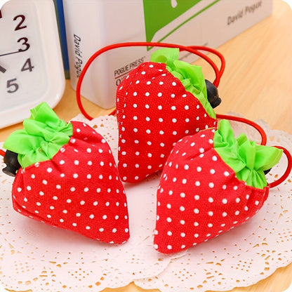 Strawberry Delight Foldable Tote Bag: Durable polyester, fashionable design for women & girls. Reusable, portable, everyday style with adorable strawberry motif - ideal gift for little