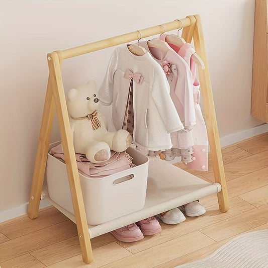 Freestanding wooden organizer for entryway with multiple hangers, ideal for small spaces. Features shoe storage and natural wood finish.