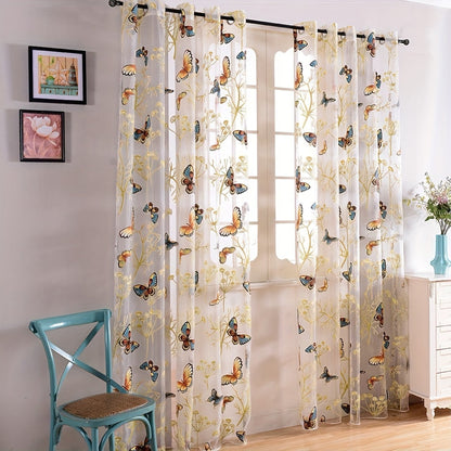 Elegant Butterfly Print Sheer Curtain with Grommet Top - Tulle Window Treatment for Bedroom, Office, Kitchen, Living Room, or Study - Stylish Home Decor Piece