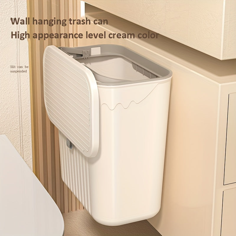 Wall-Mounted Plastic Trash Can with Slide Lid, High Capacity, Stylish Design, Perfect for Kitchen, Bathroom, Bedroom, or Diaper Disposal