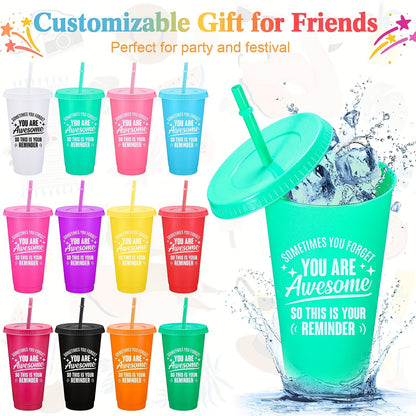 5-Pack of 24oz inspirational tumblers with lids and straws, hand-wash only cups, BPA & PVC free, rectangle sealable mugs for coworkers, teachers, employees.