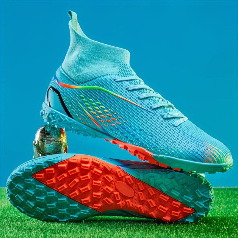 Professional high-top soccer cleats for training and competition, made from breathable PU material suitable for all seasons.