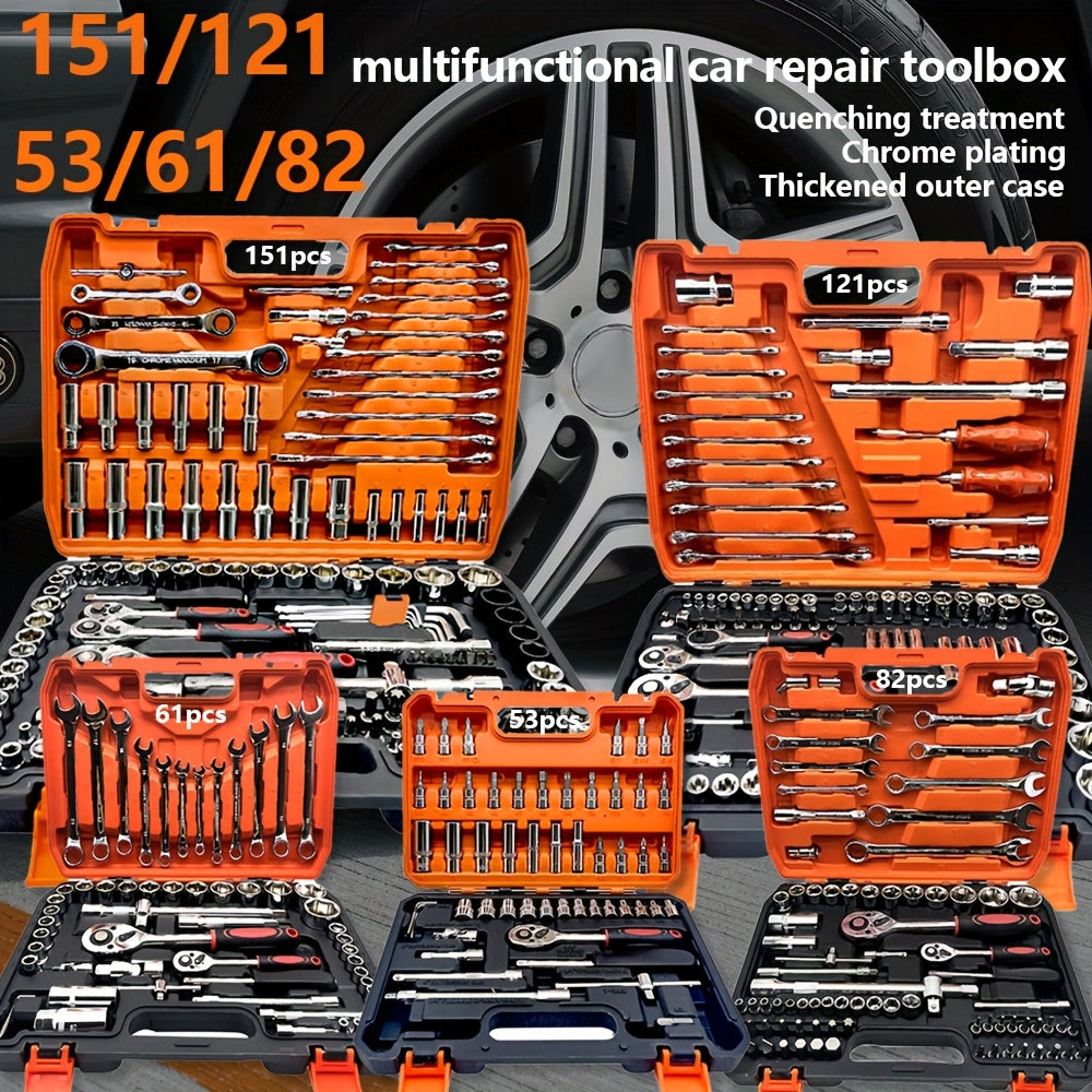 53/82/121/151 pcs of Stainless Steel Automotive Repair Tool Kits with Quick Ratchet Wrenches for Off-Road Motorcycles And Bicycle Maintenance - Complete Automotive Repair Accessories