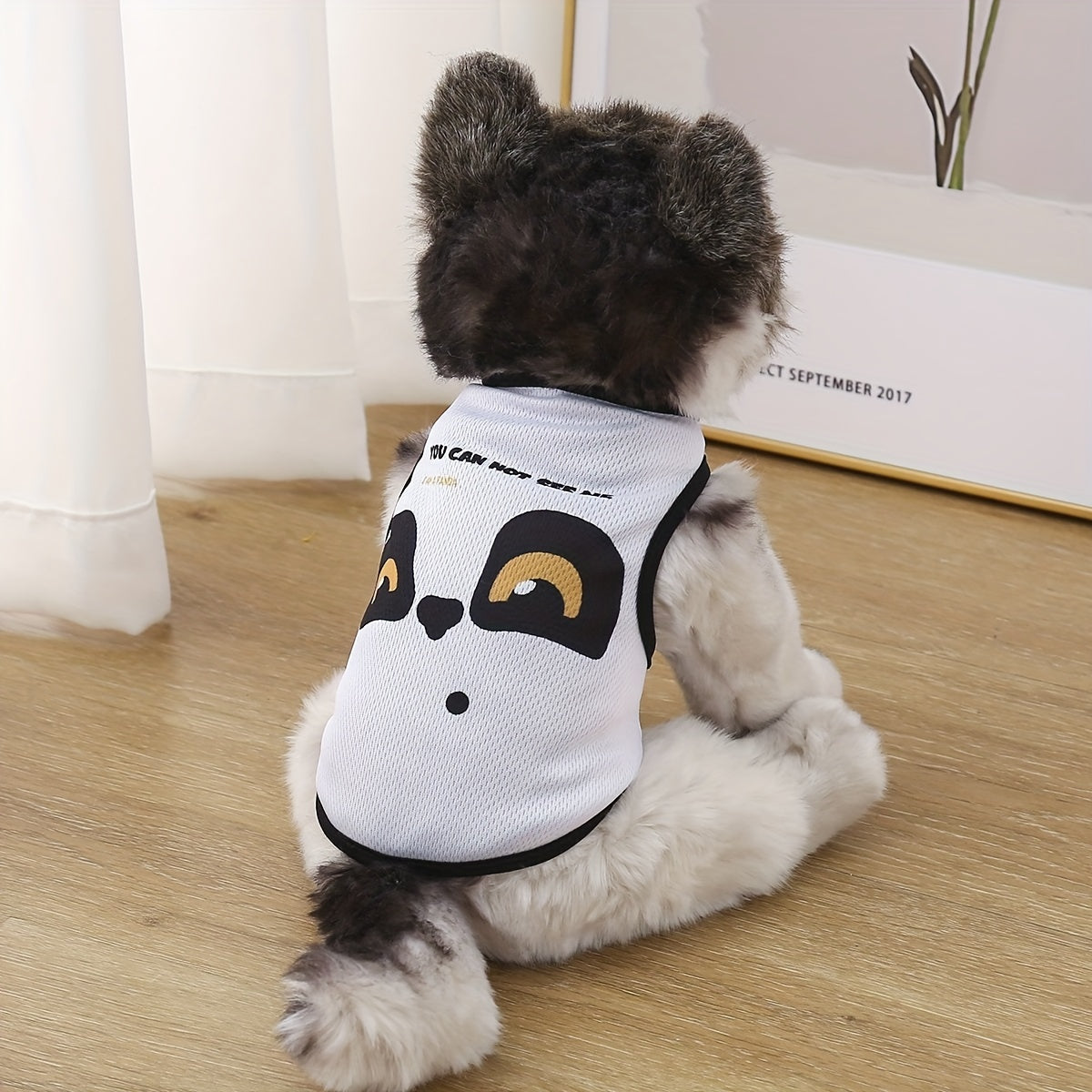 Pet clothes with cartoon print for summer, breathable vest for cats and dogs