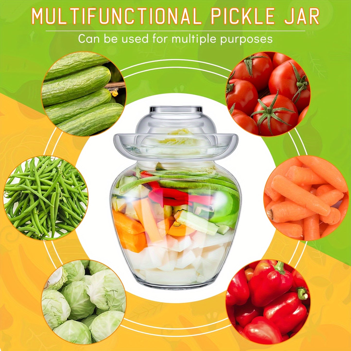 Fermentation jar for pickles with water seal lid.