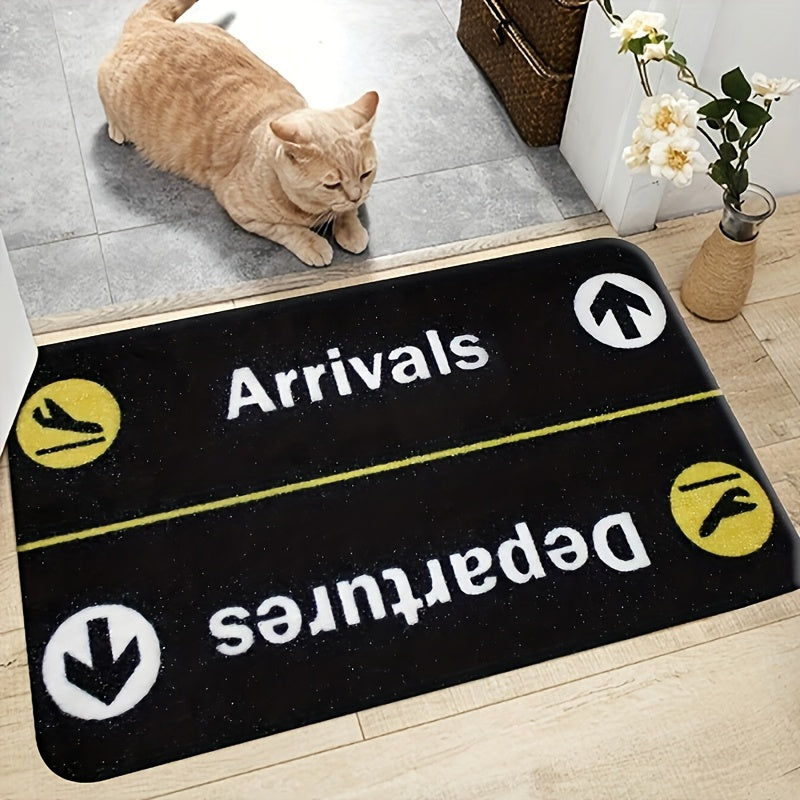 Arrivals Departures Flight Theme Doormat - Non-Slip, Stain-Resistant Polyester Mat with Braided Weave, Medium Pile, PVC Backing, Machine Washable, Rectangle Shape, Perfect for Home Decor, Easter & St. Patrick's Day, 1 Piece