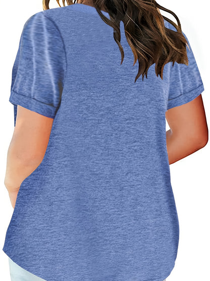 Casual V-Neck T-Shirt for Women with Pocket - Short Sleeve, Loose Fit, Solid Color, Button Detail - Ideal for Spring & Summer