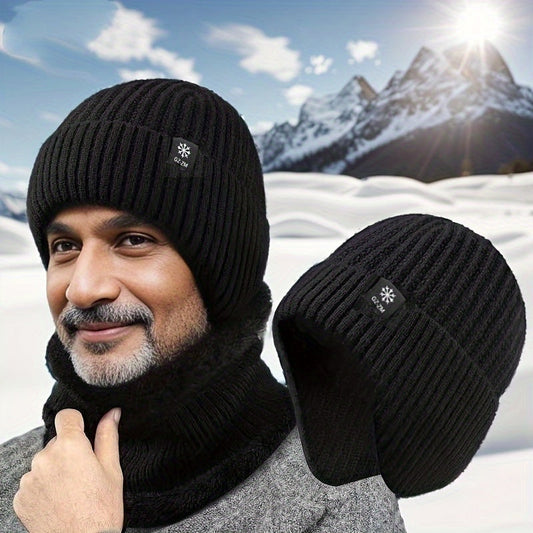 [Top Pick] Stay Cozy in the Cold with this Men's Winter Beanie with Ear Flaps - Stay Warm with Thick Fleece-Lined Hat, Ideal for Dads, Available in Black & Gray