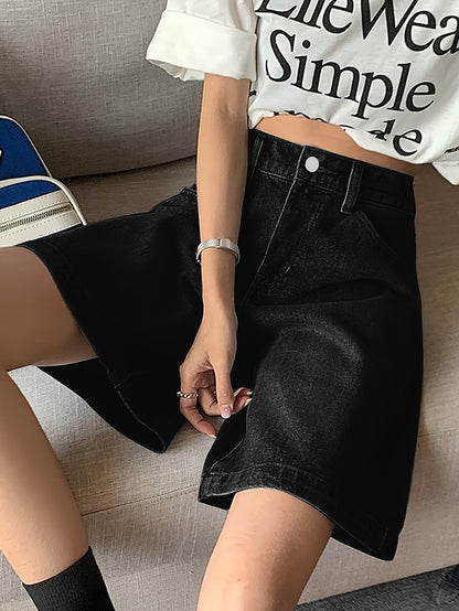 Summer high-waisted denim pants with elastic waist and wide-leg design for versatile styling.