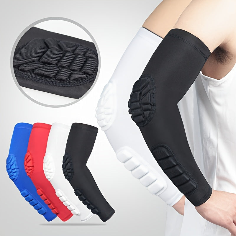 Sports arm guard with detachable honeycomb pad, anti-slip strip. Suitable for multiple sports.