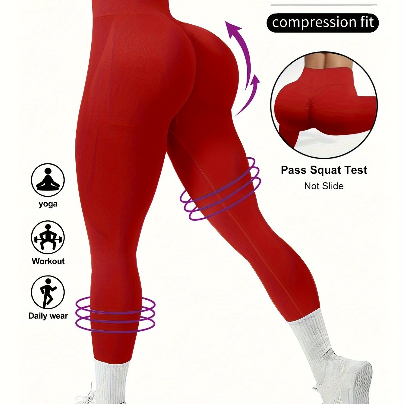 Seamless solid color yoga leggings with high waist and wide waistband for women's fitness and sports.