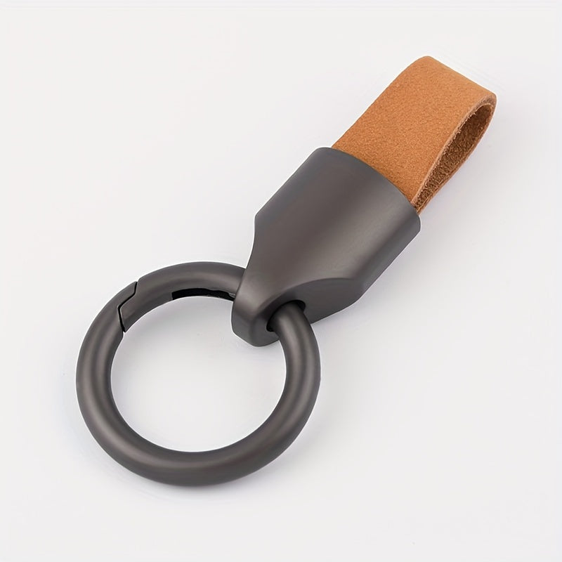 Genuine Leather Key Holder Zinc Alloy Car Keychain, Short Anti-Lost Key Ring in Casual Men's Style