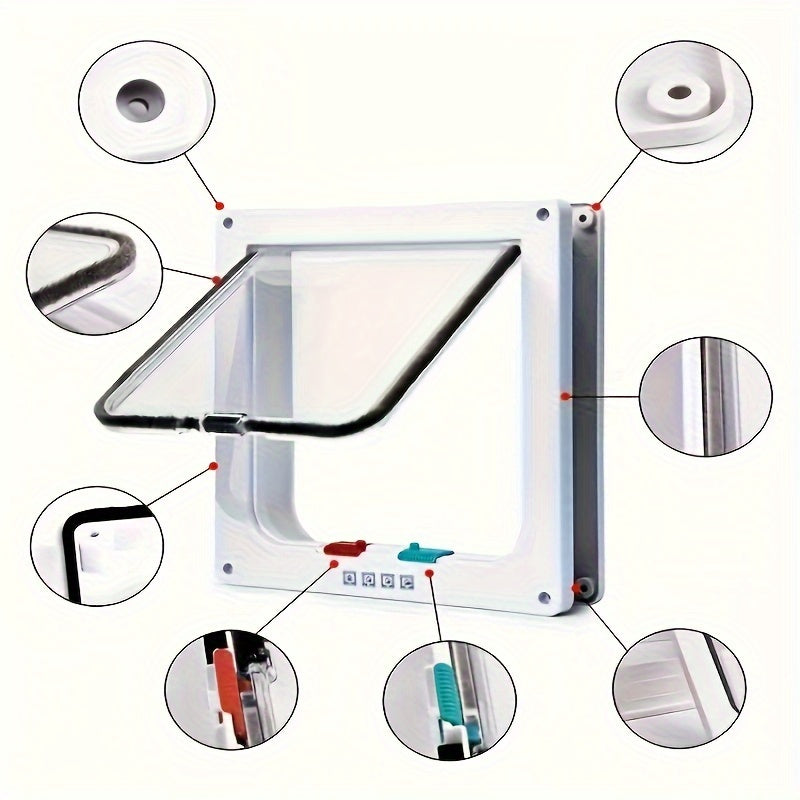 1pc 4-Way Lockable Clamshell Pet Door controls cat access.