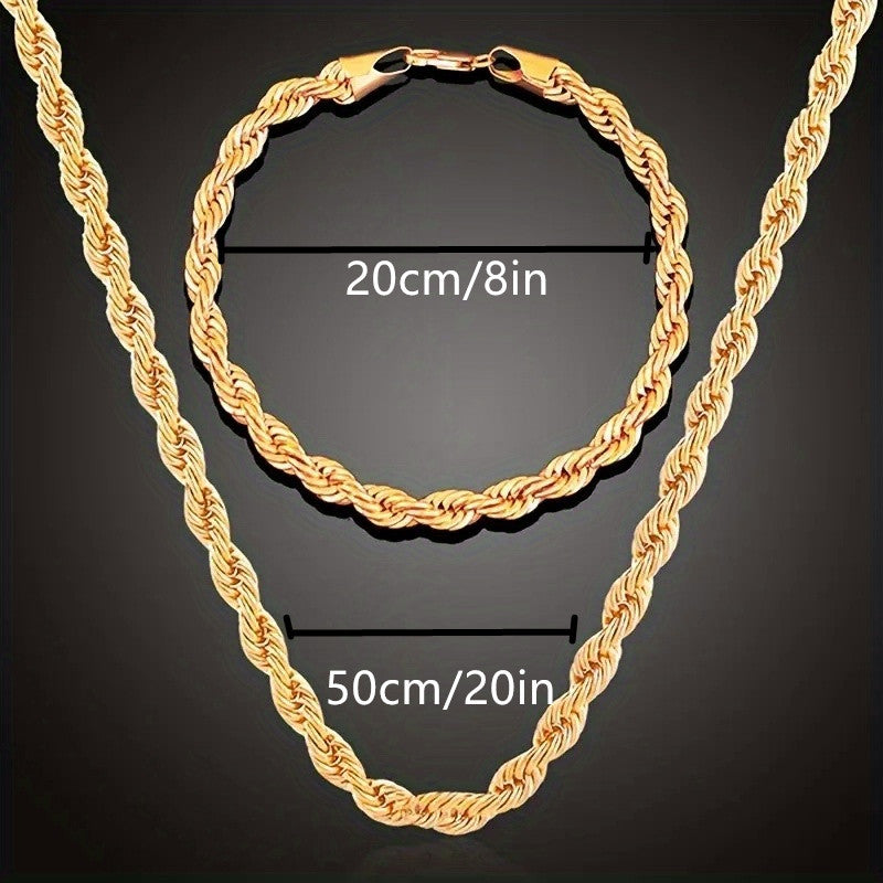 Chic gold-toned stainless steel rope necklace and bracelet set in Y2K minimalist style. Great for daily wear, gifting, and Valentine's Day. Perfect for layering.