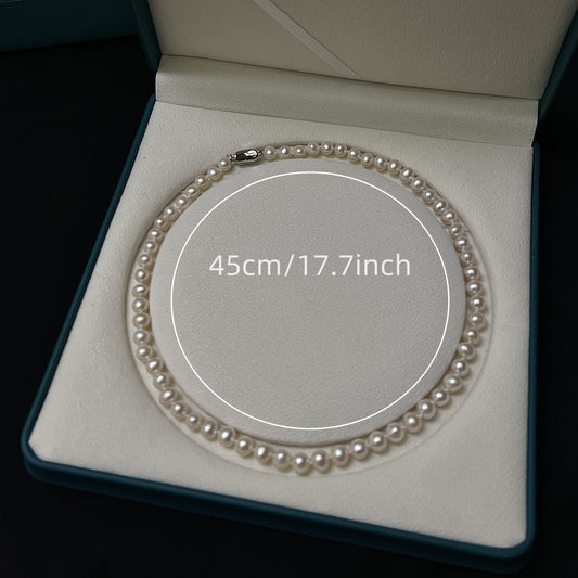 Elegant and Versatile Luxury Freshwater Pearl Necklace with Semi-Oval 6.3-7.3mm Pearls, Nearly Flawless Luster, 28.3g, 45cm Length, S925 Silver Clasp. Perfect for Women, Comes with Gift Box - Ideal for Special Occasions and Gifts.