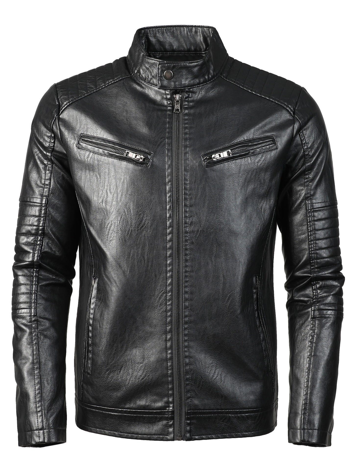 Men's Zip-Up Biker Jacket made of PU Leather