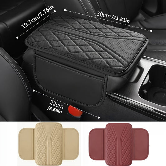 Universal car armrest cushion with storage pocket for anti-scratch protection.