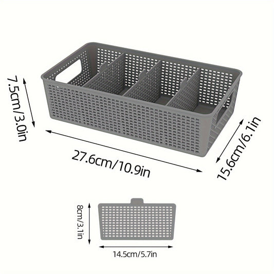 Multi-purpose woven storage box with divider for bathroom vanity and kitchen cabinet/countertop drawer - set of 5 pieces.