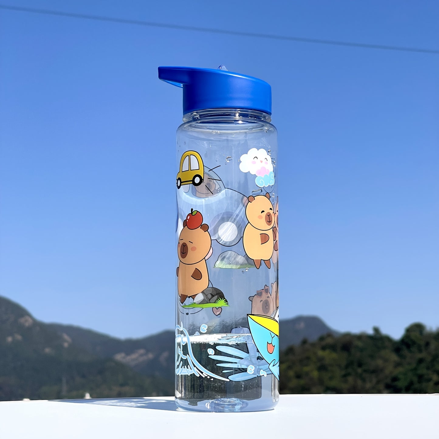 1pc Cute Cartoon Kawaii Capybara Water Bottle, made of PVC Free Plastic, Round Shape, Lightweight, Hand Wash Only, Perfect for Climbing Sports.