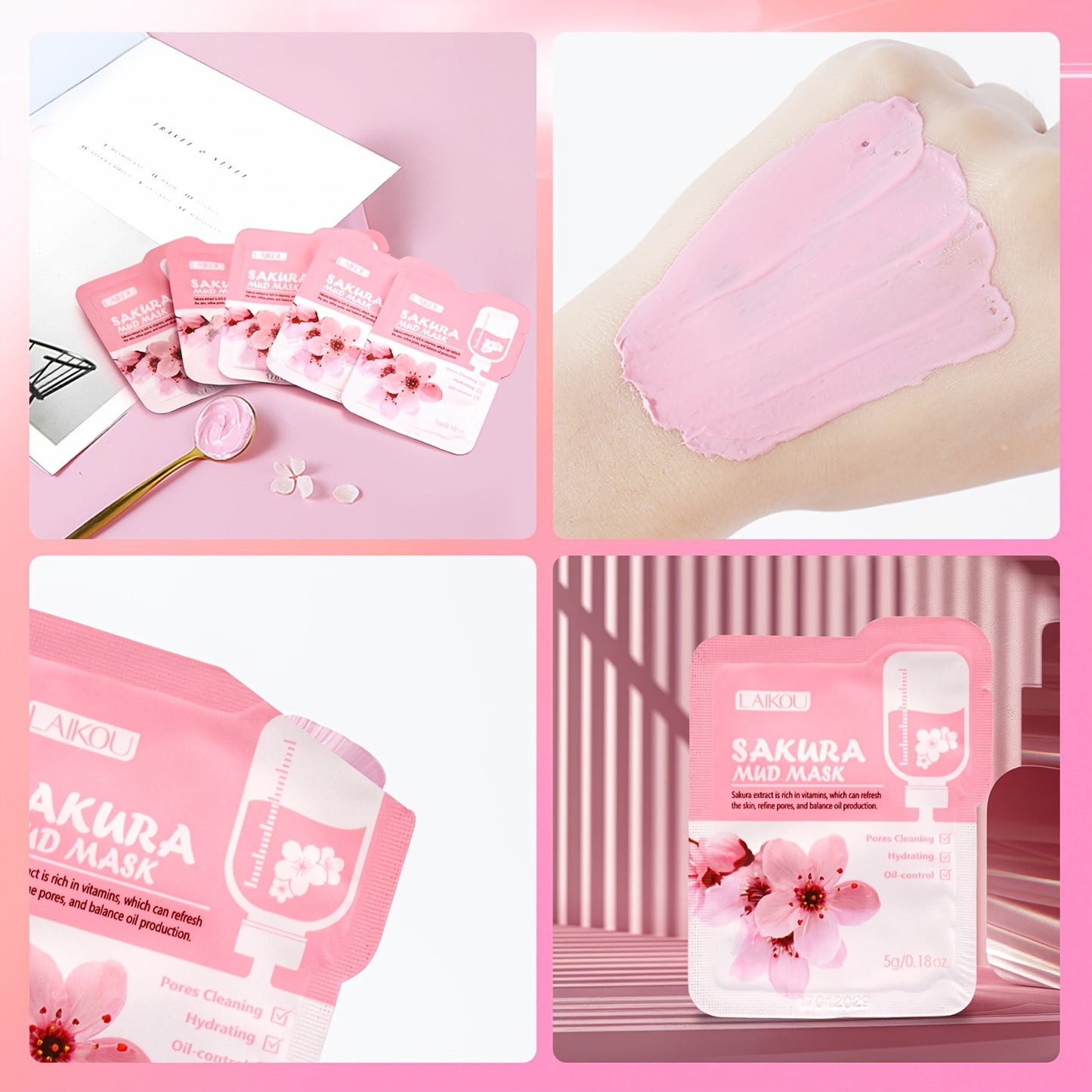 12 count of 5g Sakura Mud Mask with portable packaging for traveling, providing deep cleansing, moisturizing, and oil control.