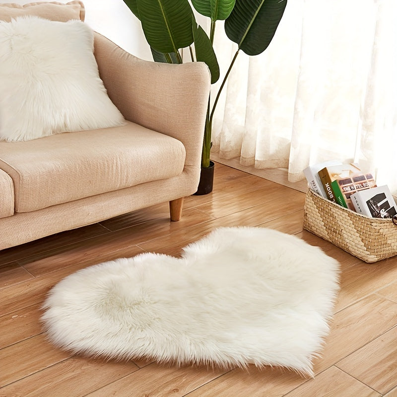 Soft Faux Sheepskin Pink Heart-Shaped Area Rug - Plush, Machine Washable, Stain-Resistant, Perfect for Adding a Touch of Cozy Elegance to Your Living Room, Bedroom, or Office