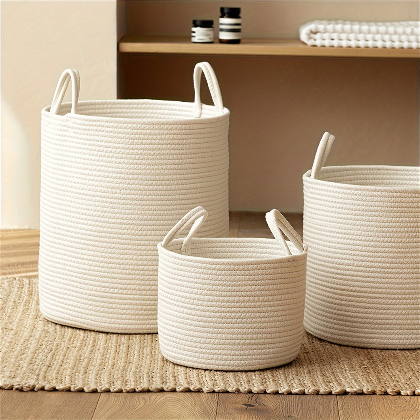 Round Fabric Storage Bin with Handles - Multipurpose Woven Laundry Basket for Clothing, Toys & Household Items - Ideal for Organizing Bedroom, Bathroom, Office & Dorm Rooms