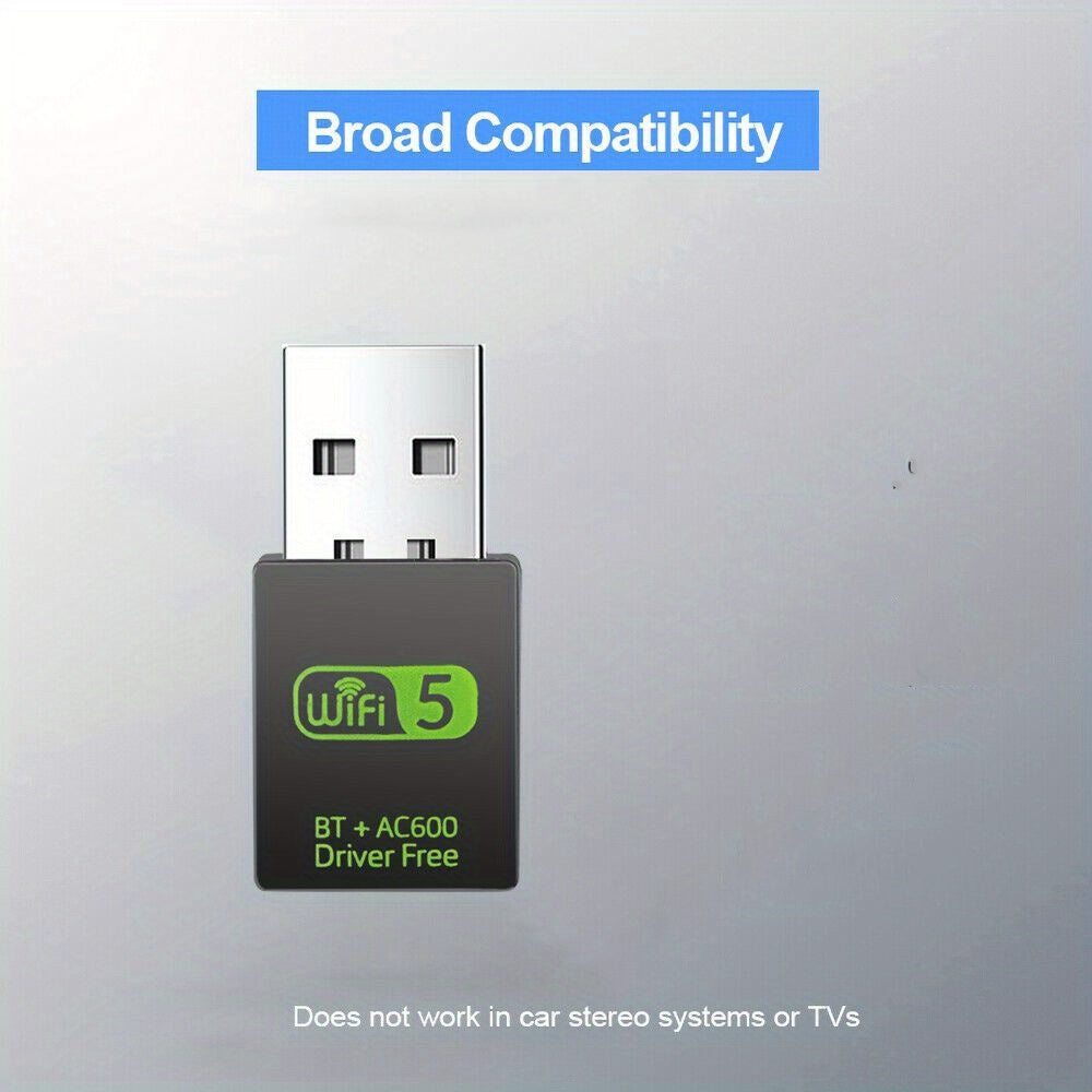 600Mbps Dual Band USB WiFi Wireless Adapter, 2.4/5Ghz Mini Dongle PC/Laptop uchun.