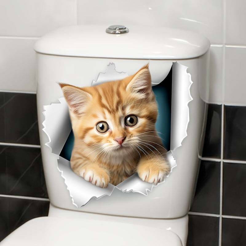 1 Little Orange Cat Toilet Seat Sticker - Cute addition to your bathroom.