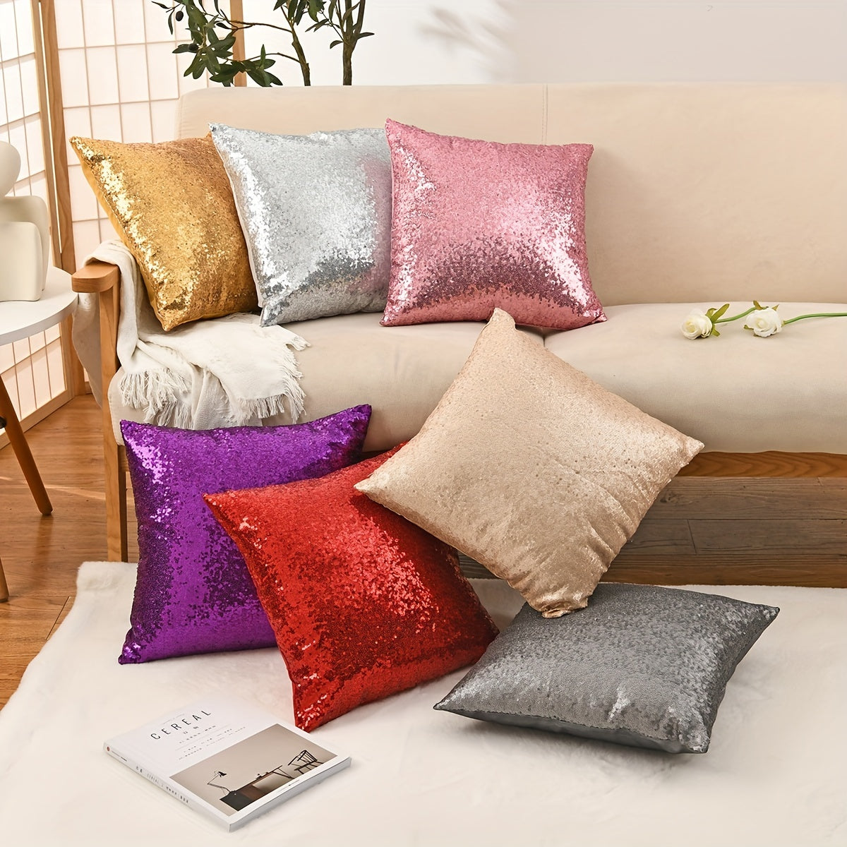 1 sequin throw pillow cover for living room or bedroom, pillow insert not included