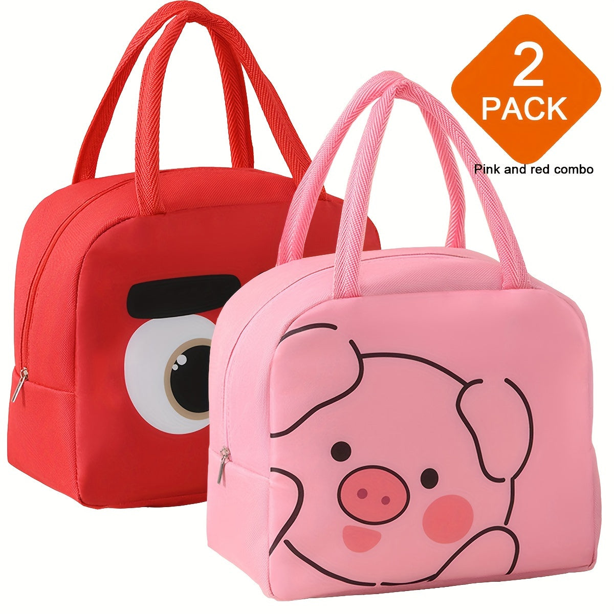 Portable Cartoon Insulated Lunch Bag in Multiple Colors, Available in 1 or 2 Pieces. Keeps Food Fresh and Thermal Sealed. Ideal for Office, School, Hiking, Camping, Picnic, and Kitchen Supplies.